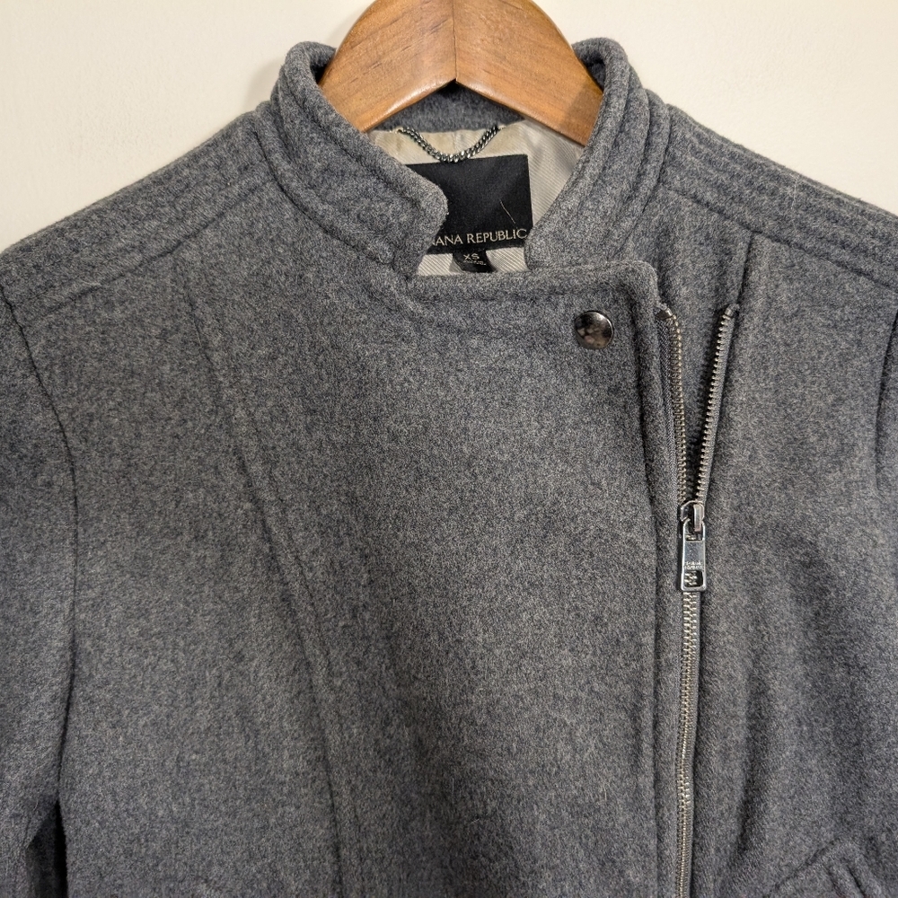 Banana Republic By Mario Bellucci Gray Wool Blend Moto Blazer Jacket - Picture 2 of 10